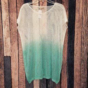 LF Millau White and Emerald Open Knit Sweater